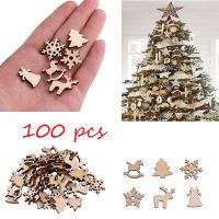 [A Warm]100Pcs ตกแต่งคริสต์มาสไม้เกล็ดหิมะต้นคริสต์มาสกวางโทรจันไม้ธรรมชาติ DIY ต้นคริสต์มาสแขวนเครื่องประดับ F