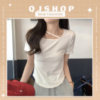 QJshop ใหม่ล่าสุด?เสื้อแฟชั่นแขนสั้น เสื้อแฟชั่นฮิตๆ?เสื้อยืดคอกลมแฟชั่นดีเทลสายไขว้คอ ชิคๆเก๋ๆ เรียบๆแต่น่ารักมากค่าา