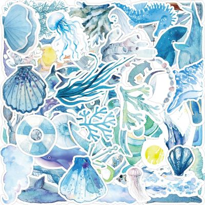 10/30/50pcs Blue Ocean Art Painting Stickers Sea World Animal Decals For Kids DIY Suitcase Notebook Phone Laptop Cartoon Sticker Stickers Labels