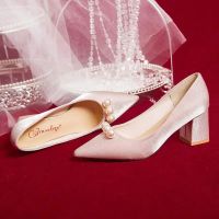 SWEETC Kasut Perempuan Womens High Heels Wedding Shoes Bride Bridesmaid Thick Pointed High-heeled Shoes