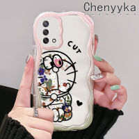 เคส Chenyyka สำหรับ OPPO A74 4G A95 4G F19S F19 Reno 6 Lite เคสซิลิโคนหนาลายโดราเอมอนดอกไม้สวยเคสโทรศัพท์โปร่งใสป้องกันการตกสีสันเนื้อครีมเคสนิ่ม