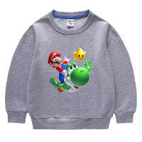 Super Mario Bros แขนยาวผ้าฝ้าย100% รอบคอ Hooded เสื้อกันหนาวสำหรับชายหญิง2-9ปีกีฬาฤดูใบไม้ผลิและฤดูใบไม้ร่วงเด็กเสื้อผ้าเด็ก