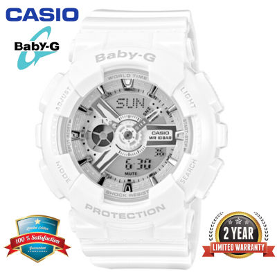Baby-G BA110 นาฬิกาข้อมือสตรีแบบ สองเวลา แสดงผล 100M กันน้ำกันกระแทกไฟอัตโนมัติ LED แสดงเวลาโลก กีฬานาฬิกาข้อมือรับประกัน 2 ปี BA-110-7A3 100% ใหม่แท้