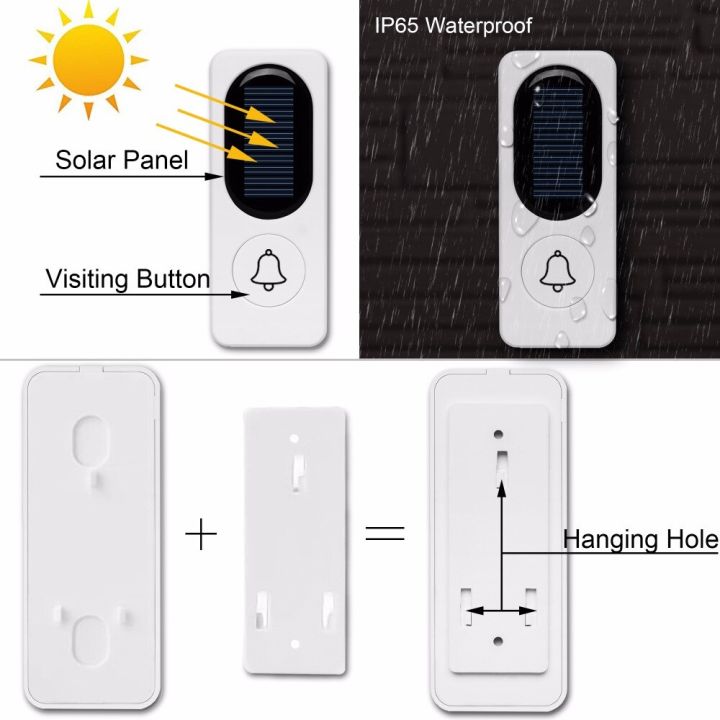 กริ่งประตูกริ่งประตูไร้สายพลังงานแสงอาทิตย์ใช้ในบ้าน-ip65กันน้ำกระดิ่งกริ่งประตู300เมตร