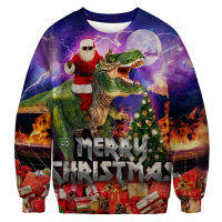 Ugly Christmas Sweaters Jumpers Tops Men Women Santa Claus Riding Dinosaur Funny Holiday Sweatshirt Pullover Xmas Clothing