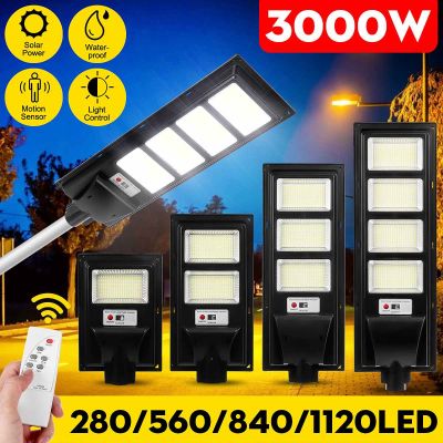 IP65 Outdoor Street Lamp with Motion Sensor 800W 1500W 2500W 3000W LED Solar Street Light 1120LED Remote Control Street Lighting