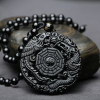 natural stone Quartz crystal Black Obsidian hand Carved Dragon and Phoenix Lucky Amulet Pendant for diy jewelry making necklace