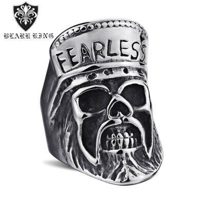 สแตนเลสสตีลกะโหลกศีรษะ Ghost Ring บุรุษ Fearless General Skull Ring เครื่องประดับมือไทเทเนียมที่สร้างแรงบันดาลใจ 1D7Q