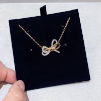 Swarovski Outlet Discount Rose Gold Two-Color Short Bow Necklace Womens Crystal Clavicle Chain 【SSY】