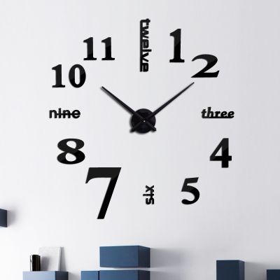 [24 Home Accessories] แบรนด์ OHO นาฬิกาควอตซ์ขนาดใหญ่3d นาฬิกาแขวนผนังกระจกอะคริลิคนาฬิกาทันสมัยสติ๊กเกอร์ตกแต่งบ้านห้องนั่งเล่น