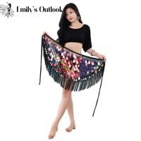 Belly Dance Hip Skirt Tassel Scarf Sequin Wrap Rave Costume For Women Bellydance Belt Dance Performance Skirt Shine Extra Long