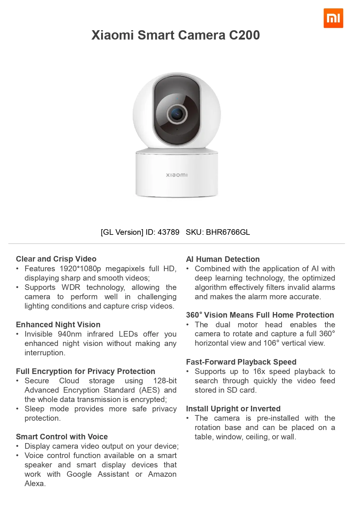 Xiaomi Smart Camera C300 - Surveillance Camera