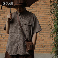 เสื้อสีทึบผู้ชาย MOLAN ใหม่คอเหลี่ยมหลวมเทรนด์ฤดูร้อนแขนสั้นเทรนด์วัยรุ่นเสื้อยืดเบสิกขี้เกียจ