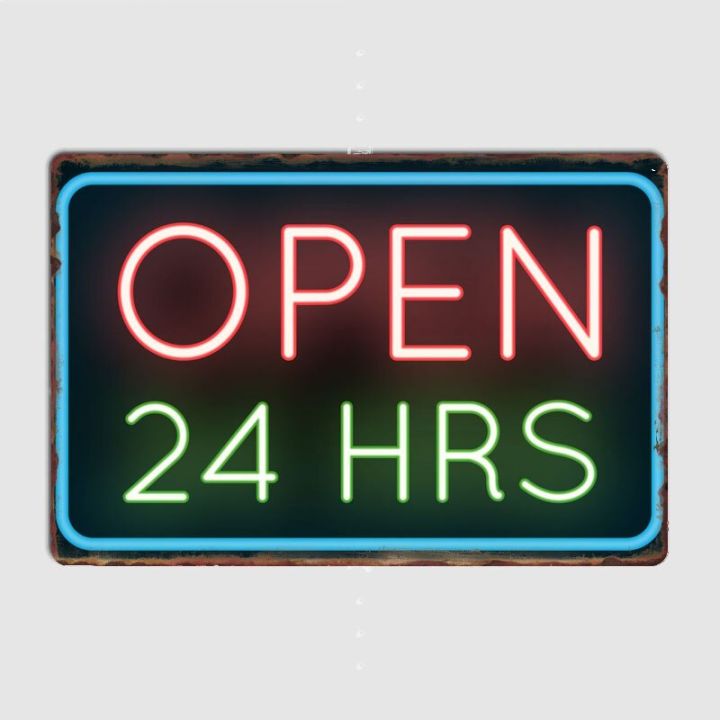 Open 24 Hours Neon Sign Perfect for Garage, Living Room, or Cinema  Customizable Vintage Tin Wall Decor with LED Lights Lazada PH