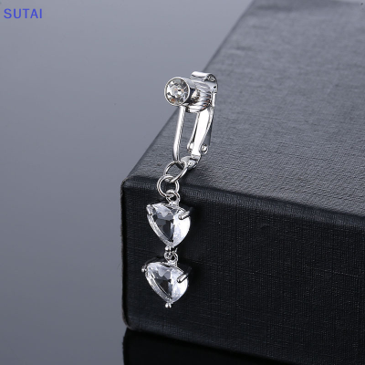 💖【Lowest price】SUTAI แหวนหมุดสะดือปลอมสำหรับเจาะสะดือคริสตัลรูปหัวใจแบบสองชิ้นที่สายสะดือไม่ใช่สะดือเครื่องประดับร่างกาย