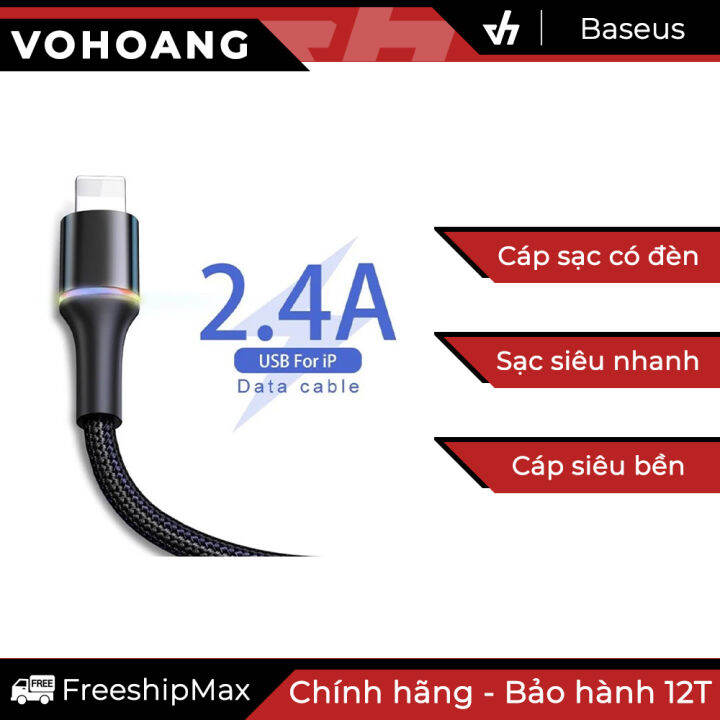 Cáp sạc iphone siêu bền Halo Lightning Baseus  dài 1M có đèn - LV551-1M  