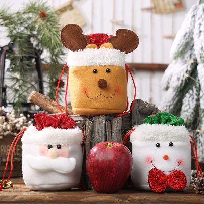 3Pcs Christmas Kids Candy Bags Pouch Snowmen Xmas Gift Bag Children Bag Drawstring Container