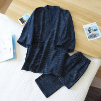 2021Japanese kimono two-piece mens spring and summer new 100 cotton bathrobe two-piece long pajamas home service set robe sets