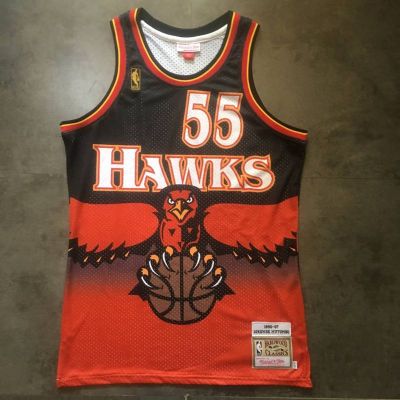 Ready Stock Hot Mens No.55 Dikembe Mutombo Atlanta Hawks Mitchell Ness 1996/97 Hardwood Classics Swingman Jersey- Red