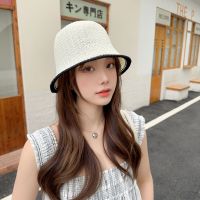 2023 Summer New Two-Color Stitching Bucket Hat Outdoor Outing All-Match Sunshade Face Small Sunscreen Woven Straw Hat