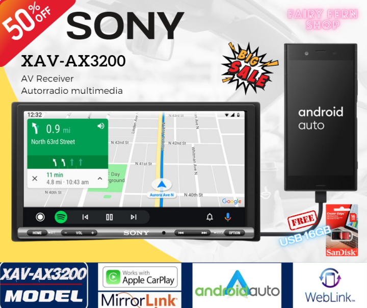 สินค้าใหม่-จอติดรถยนต์-sony-xav-ax3200-ของแท้100-โซนี่-วิทยุติดรถยนต์-มีบลูทูธ-จอ2din-6-95นิ้ว-เชื่อมต่อ-android-หรือ-ios-รองรับ-apple-carplay-android-auto-weplink