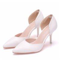 7.5cm white thin-heel pointed sandals, hollow two-piece sandals, foreign trade l