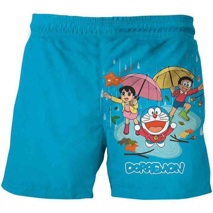 summer-kids-boys-shorts-children-swim-fashion-breathable-shorts-baby-girls-3d-cartoon-anime-doraemon-print-cute-funny-trunks