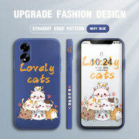 เคสโทรศัพท์สำหรับ OPPO A38 A18การ์ตูนแมวน่ารักรูปสัตว์พิมพ์ลายด้านข้างเคสโทรศัพท์เด็กผู้หญิงลายขอบสี่เหลี่ยมปลอกซิลิโคนของเหลวคลุมทั้งหมดเคสป้องกันทนแรงกระแทกกล้อง