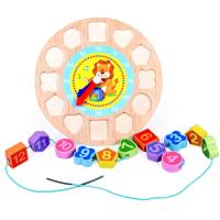 Wooden Digital Geometric Nesting Clock Colorful Shape Matching Blocks Educational String Toy Gift for Kids Wooden Toys