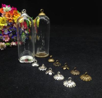 20pcs 50*18mm bell jars tube shape glass vial pendant with classic tray cap glass wishing bottle necklace cover dome globe decor