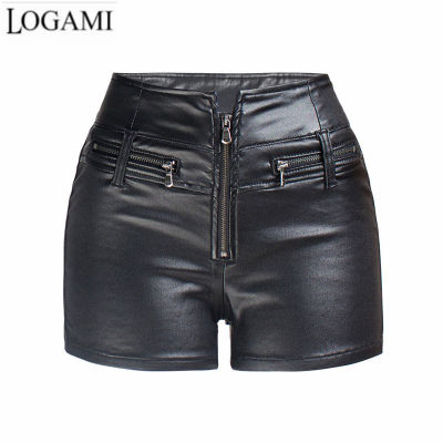 LOGAMI High Waist Pu Leather Shorts Women Zipper Moto &amp; Biker Shorts Skinny Black Summer Autumn