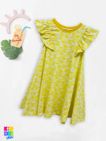 KiddeeCrew ชุดกระโปรงเด็กระบายแขนลายดอกฝ้ายสีเหลือง Yellow floral print skirt set เหมาะสำหรับอายุ 2-10 ปี