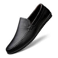 Cow Leather Shoes For Men Genuine Leather Soft Loafers for Men Slip On black color or brown Moccasins Boat Flats Shoes Big Sizes from 37 to 49