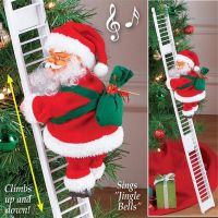 【CW】 Christmas Electric Santa Claus Climbing Ladder Plush Doll Creative Music Xmas Decor Kid Toy Gift Christmas Birthday Gifts