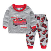 Lightning Mcqueen ชุดแขนยาว2ชิ้น,ผ้าฝ้าย100% เซ็ตชุดนอนใส่อยู่บ้านชุดนอน2-7Y ฤดูใบไม้ผลิฤดูใบไม้ร่วง