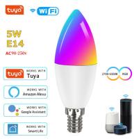 E14 TUYA Smart WiFi LED Lamp Bulb Candelabra RGBCW 90-250V Dimmable Light Bulbs 220V Alexa Google Home Yandex Alice Smart Life