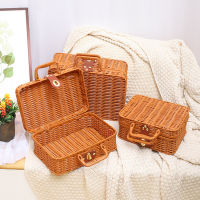 1PCS Manual Woven Storage Basket Lid Debris Cosmetic Storage Consolidation Storage Box Storage Basket Sorting Box Jewelry Box