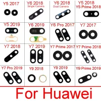 เลนส์กระจกกล้องด้านหลังพร้อมสติกเกอร์สำหรับ Huawei Y5 Y6 Y7 Y9 Pro Prime 2017 2018 2019เลนส์กระจกกล้องหลักแบบ Dual Single