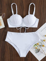 Push Up Bikini Women Swimsuit Solid White High Waist Swimwear Bikinis Set Lace Up Bathing Suit Girls zilian Beachwear Summer