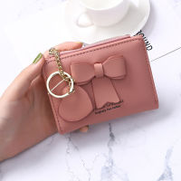 Bow Short Women Wallets Letter Zipper Coin Purses Female Solid Color Hasp Small Cards Holder Clutch Money Clip Keychain