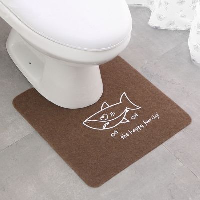（A SHACK） Anti Slip U Shaped Toilet Rugs Foot Pad 50X50Cm BathroomMat Washable ToiletWC Mat Shower Room Floor Rug Mat 1Pc