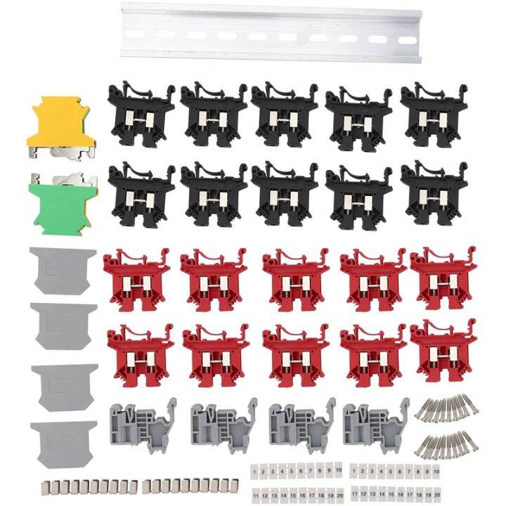 DIN Rail Terminal Blocks Kit Terminal+Ground Blocks+Aluminum Rail+End