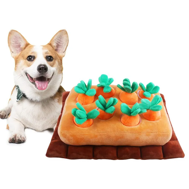 This carrot patch snuffle mat is an awesome nose work game for our pup