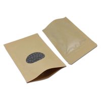 50Pcs Kraft Paper Oval Window Stand Up Bag Food Dried Fruit Nuts Candy Snacks Coffee Zip Lock Transparent Dustproof Reusable