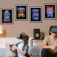 ▽✜ 4PCS เกมตลกอ้างโปสเตอร์ Wall Art ภาพวาดผ้าใบพิมพ์ภาพเด็ก Gamer ห้องอาเขต Hall Playroom Decor