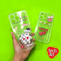 i7+/11/14 Pro Max/OppoA17(5G)/A57(2022)/Reno 8T(5G)เคสนิ่มใสมุมกันกระแทกกันกล้อง TPU เนื้อกริตเตอร์ด้านหลังมีช่องใส่การ์ดพิมพ์ลายการ์ตูน