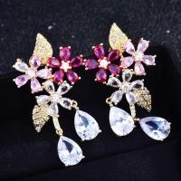 The New Sweet Flower Earrings Fairy Design Inlaid High Carbon Diamond Pink Crystal Drop Pear-Shaped Earrings