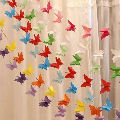 2.7M Colorful Paper Garland Wedding Butterfly Hanging Birthday Party Banner 3D Shopwindow Decoration