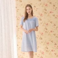 Spring and summer new nightdress womens class a long-staple cotton ladies thin short-sleeved pullover can be worn outside home clothes top