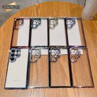 KISSCASE เคสโทรศัพท์โปร่งใส TPU เคลือบอิเล็คโทรเพลทสำหรับ Samsung Galaxy S23ฝาครอบป้องกันเลนส์เพชร S23พิเศษสำหรับ Samsung S22Ultra Plus ฝาครอบกันกระแทกแบบใส